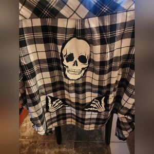 Upcycled Black and White Plaid Skull Button Up   Custom